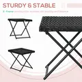 Outsunny Square PE Wicker Rattan Folding Table - Black - 6
