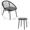 Outsunny Three-Piece Rattan Bistro Set - Black - 3