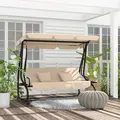 Outsunny Three-Person garden Swing Chair, with Adjustable Canopy - Light Brown - 2