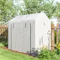Outsunny Walk-in Greenhouse, Outdoor Tomato Greenhouse with Roll-up Door and Mesh Windows, PE Cover, 200 x 140 x 200cm, White - 8