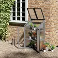 Outsunny Wooden Cold Frame Polycarbonate Greenhouse with Openable Top Cover and Double Door, Grow House for Flower, Vegetable and Plants, 70 x 50 x 120cm, Grey - 2