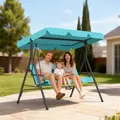 Outsunny Three-Seater Garden Swing Chair, with Adjustable Canopy - Blue - 2
