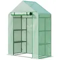 Outsunny Walk In Greenhouse with Shelves, Portable Gardening Plant Grow House for Outdoor with 2 Tier Shelf, Roll-Up Zippered Door, PE Cover, 141 x 72 x 191cm, Green - 1