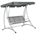 Outsunny Three Person Steel Outdoor Porch Swing Chair Bench w/ Canopy Cover Grey - 1