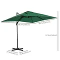 Outsunny Square Umbrella Parasol W/360° Rotation, 245Lx245Wx248H cm-Green - 3
