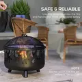 Outsunny Steel Fire Pit BBQ, with Poker - Black - 5