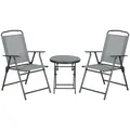 Outsunny Three-Piece Garden Seat Set, with Glass-Top Table - Light Grey - 1