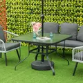 Outsunny Square Outdoor Garden Dining Table with Parasol Hole, Tempered Glass Top, Steel Frame for Garden, Lawn, Patio, Black - 2