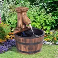 Outsunny Wood Barrel Patio Water Fountain Garden Decorative Ornament Water Feature with Electric Pump - 2