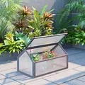 Outsunny Wooden Cold Frame Garden Polycarbonate Greenhouse with Openable Top Cover, Grow House for Flowers, Vegetables, Plants, 90 x 52 x 50cm, Grey - 2