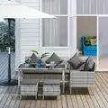 Outsunny tsunny 6-Seater Rattan Dining Set Sofa Table Footstool Outdoor w/ Cushion Garden Furniture, Dark Grey - 8
