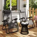 Outsunny Zero Gravity Chair Set of 2, Metal Frame Texteline Armchair Outdoor Folding and Reclining Sun Lounger with Head Pillow for Patio Decking Gardens Camping, Grey - 8