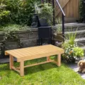 Outsunny Wooden Garden Benches, 2 Seater Outdoor Benches, Fir Wood Backless Patio Loveseat with Slatted Seat for Park, 110 x 38 x 35 cm, 3 Pieces, Natural Wood Finish - 2