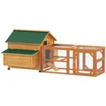 PawHut 2 Piece Wooden Chicken Coop and Run Set, Poultry Run Cage with Nesting Box, Slide-Out Tray, for 4-8 Chickens, Yellow - 1