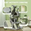 PawHut 138cm Cat Tree, Multi-Level Cat Tower with Scratching Posts and Pad, Bed, Condos, Platforms, Toy Balls, Light Grey - 4
