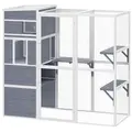 PawHut 4-Tier Wooden Catio Cat Outdoor Enclosure with Sun Roof, Resting Rooms, 3 Platforms, Window Outdoor Indoor, Grey - 1
