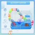 Pawhut 2 Tier Hamster Cage, Gerbil Cage with Handle, Exercise Wheels, Tunnel, Tube, Water Bottle, Dishes, Ladder, for Dwarf, Blue - 4