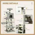 PawHut 132cm Cat Tree with Scratching Post, House, Hammock, Toy Balls - Grey - 5