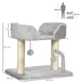 PawHut 42cm Indoor Cat Tree, with Toy Balls, Sisal Scratching Post - Light Grey - 3