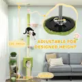 PawHut 220-240 cm Floor to Ceiling Cat Tree Adjustable Height with Hammock, Condo, Scratching Posts, Green - 4