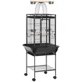 PawHut 156cm Bird Cage,Large Parrot Cage with Open Play Top, Perch, Seed Guard, Wheels, Storage Shelf, Dark Grey - 1