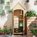 Outsunny Wooden Garden Storage Shed with 3 Shelves, Outdoor Tool Storage Cabinet with Tilt Roof and Lockable Door, 77.5 x 54.2 x 179.5 cm, Natural - 7