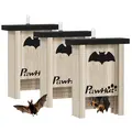 PawHut 3PCs Wooden Bat Boxes, Bat Houses Designed to Attract Bats & Easy to Hang for Outdoor, Garden, Farm, 18 x 6 x 22.5 cm - 1