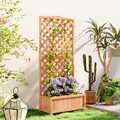 Outsunny Wooden Planter with Trellis, Freestanding Raised Bed for Garden with Lattice, Outdoor Planter Box for Climbing Plants, Vines, Flowers, 76 x 36 x 170 cm, Brown - 2