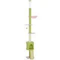 PawHut 220-240 cm Floor to Ceiling Cat Tree Adjustable Height with Hammock, Condo, Scratching Posts, Green - 1