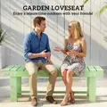 Outsunny Wooden Garden Bench, Backless Outdoor Loveseat with Slatted Seat, Light Green - 4