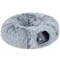 PawHut 2-in-1 Donut Cat Tunnel with Washable Bed, Play Tunnel Bed with Toy Ball and Door Hole for Indoor Cats, Light Grey - 1