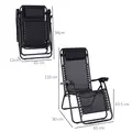 Outsunny Zero Gravity Chair Set of 2, Metal Frame Texteline Armchair Outdoor Folding and Reclining Sun Lounger with Head Pillow for Patio Decking Gardens Camping, Black - 3