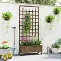 Outsunny Wooden Trellis Planter, Raised Garden Bed with Wheels, to Climb and Grow Vegetables, Herbs and Flowers, Brown - 8