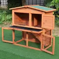 PawHut 2 Tier Rabbit Hutch Guinea Pig Hutch Ferret Cage with Ramp Slide Out Tray for Indoor Outdoor 100.5 x 55 x 101 cm - 2