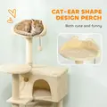 PawHut 140cm Large Cat Tree Tower with Sisal Scratching Posts, Plush Perches, Hammock, Beige - 5
