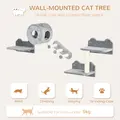 PawHut 4PCs Wall-Mounted Cat Tree, with Steps, Perch, Cat House - Grey - 4