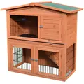 PawHut 2 Tier Rabbit Hutch Guinea Pig Hutch Ferret Cage with Ramp Slide Out Tray for Indoor Outdoor 100.5 x 55 x 101 cm - 1