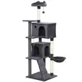 PawHut 160cm Large Cat Tree Tower with Sisal Scratching Posts, Condos, Plush Perches, Hammock, Ladder, Dark Grey - 1
