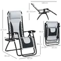 Outsunny Zero Gravity Lounger Chair Set of 2, Folding Reclining Patio Chair with Padded Seat, Cup Holder, Soft Cushion and Headrest for Poolside, Camping, Grey - 3