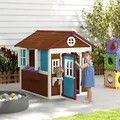 Outsunny Wooden Playhouse with Doors, Windows, Plant Pots, Boxes, for 3-8 Years - Dark Brown - 2