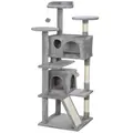 PawHut 138cm Cat Tree, Multi-Level Cat Tower with Scratching Posts and Pad, Bed, Condos, Platforms, Toy Balls, Light Grey - 1