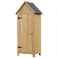 Outsunny Wooden Garden Storage Shed with 3 Shelves, Outdoor Tool Storage Cabinet with Tilt Roof and Lockable Door, 77.5 x 54.2 x 179.5 cm, Natural - 1