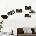 PawHut 4PCs Wall-Mounted Cat Shelves w/ Scratching Post, Hammock, Nest - Brown - 2