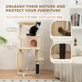 PawHut 132cm Cat Tree w/ Scratching Posts, Pad, Cat Bed, Cat House, Jumping Platform, Grooming Brush, Anti-Tip Kit, Beige - 5