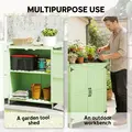 Outsunny Wooden Garden Shed, Garden Tool Storage Shed with Hinged Roof and Shelf, Outdoor Storage Cabinet with Double Doors, Light Green - 4