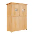 Outsunny Wooden Garden Shed with Two Windows, Tool Storage Cabinet, Outdoor Double Door Organizer 127.5L x 50W x 164H cm, Natural - 1