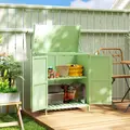 Outsunny Wooden Garden Shed, Garden Tool Storage Shed with Hinged Roof and Shelf, Outdoor Storage Cabinet with Double Doors, Light Green - 2