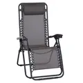 Outsunny Zero Gravity Chair Metal Frame Texteline Armchair Outdoor Folding and Reclining Sun Lounger with Head Pillow for Patio Decking Gardens Camping, Grey - 1
