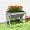 Outsunny Wooden Raised Garden Bed with Bed Liner, Elevated Planter Box with Legs, Light Grey - 3