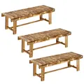 Outsunny Wooden Garden Benches, 2 Seater Outdoor Benches, Fir Wood Backless Patio Loveseat with Slatted Seat for Park, 110 x 38 x 35 cm, 3 Pieces, Carbonised - 1